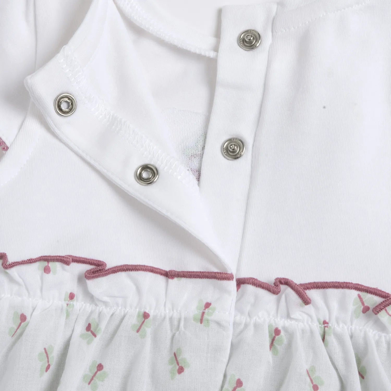 Girls White and Green Self Design Romper