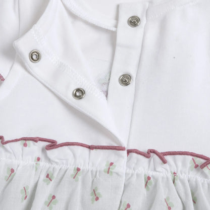 Girls White and Green Self Design Romper