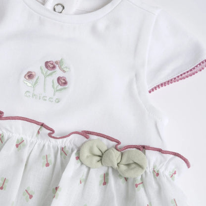 Girls White and Green Self Design Romper