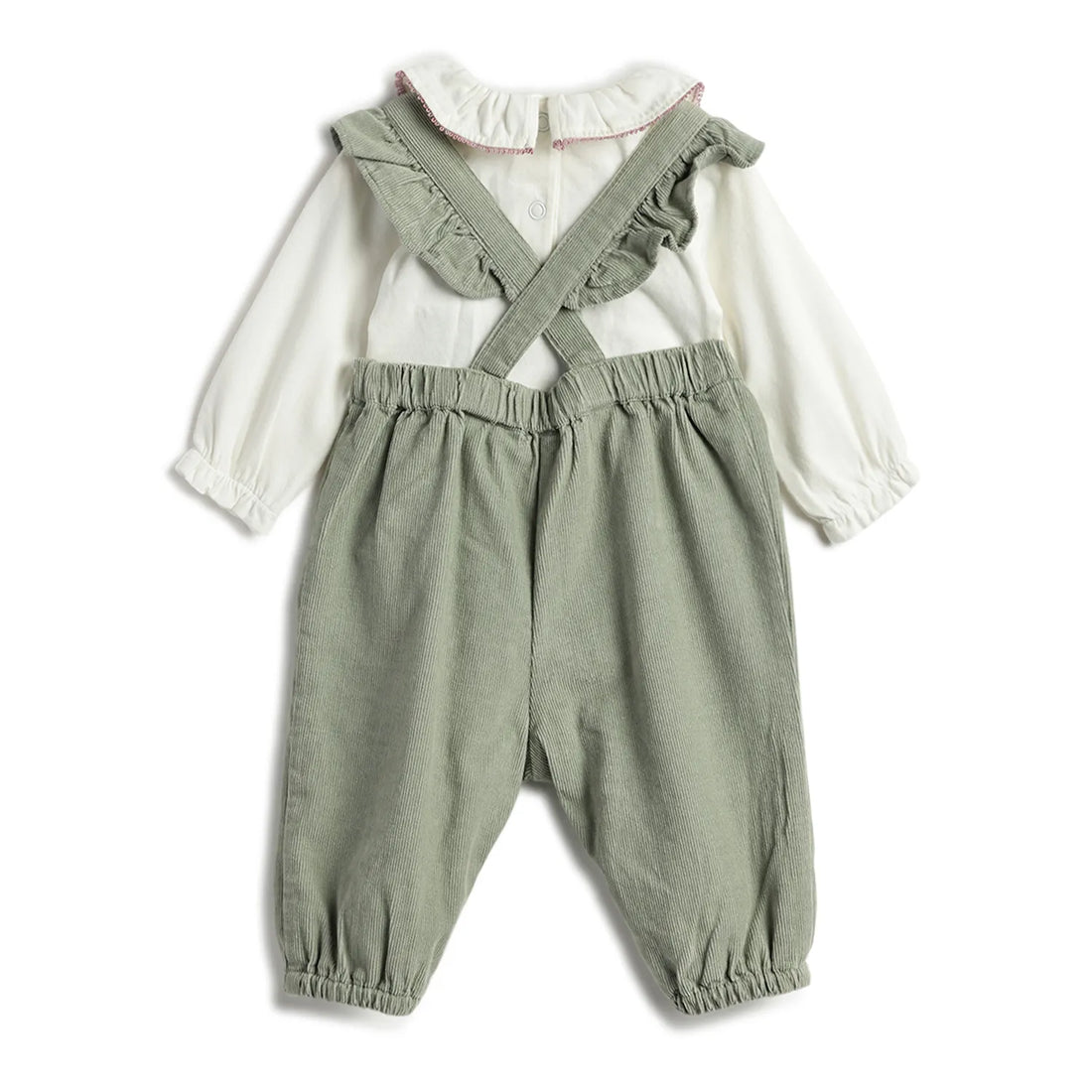 Girls White &amp; Green Solid Clothing Set