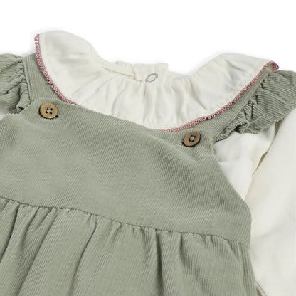 Girls White &amp; Green Solid Clothing Set