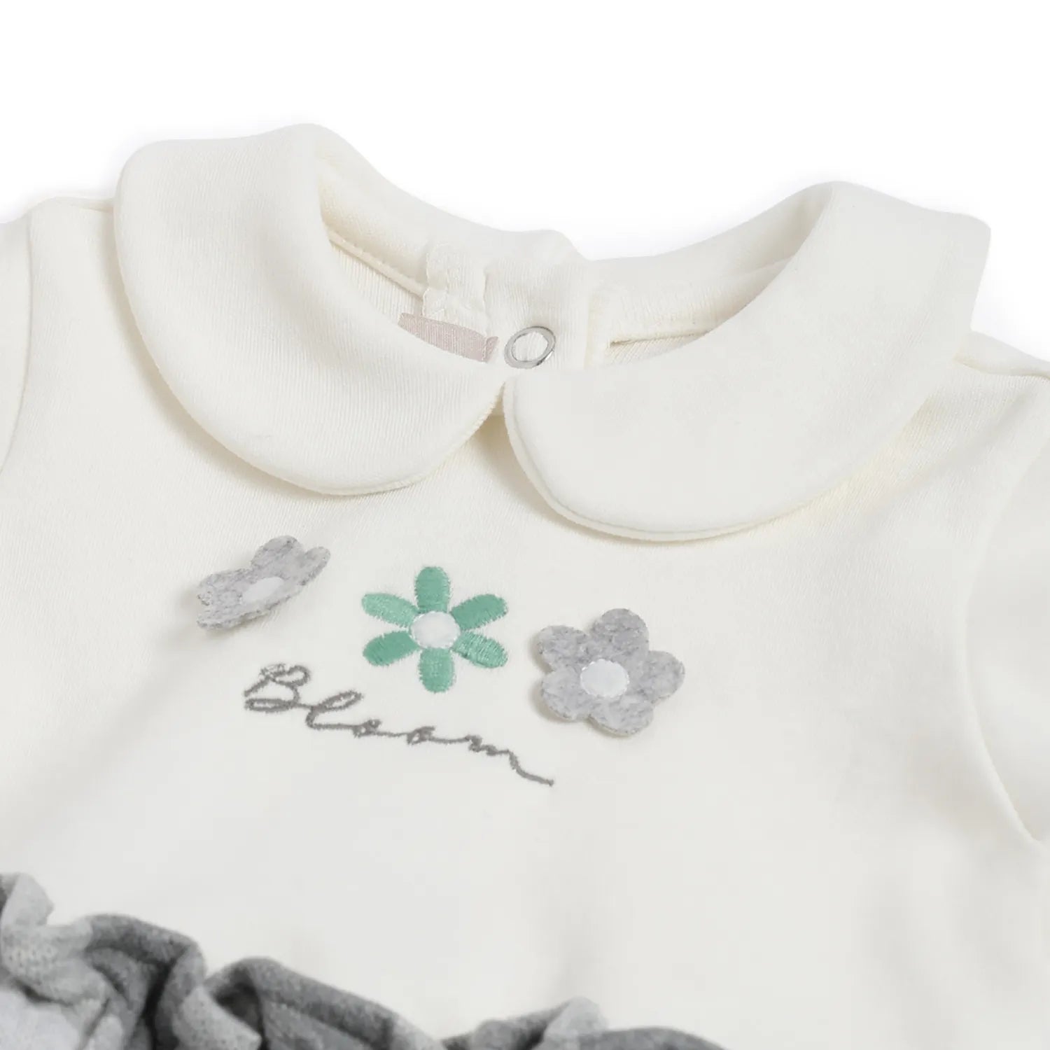 Girls White &amp; Grey Applique A-Line Dress