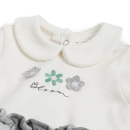 Girls White &amp; Grey Applique A-Line Dress