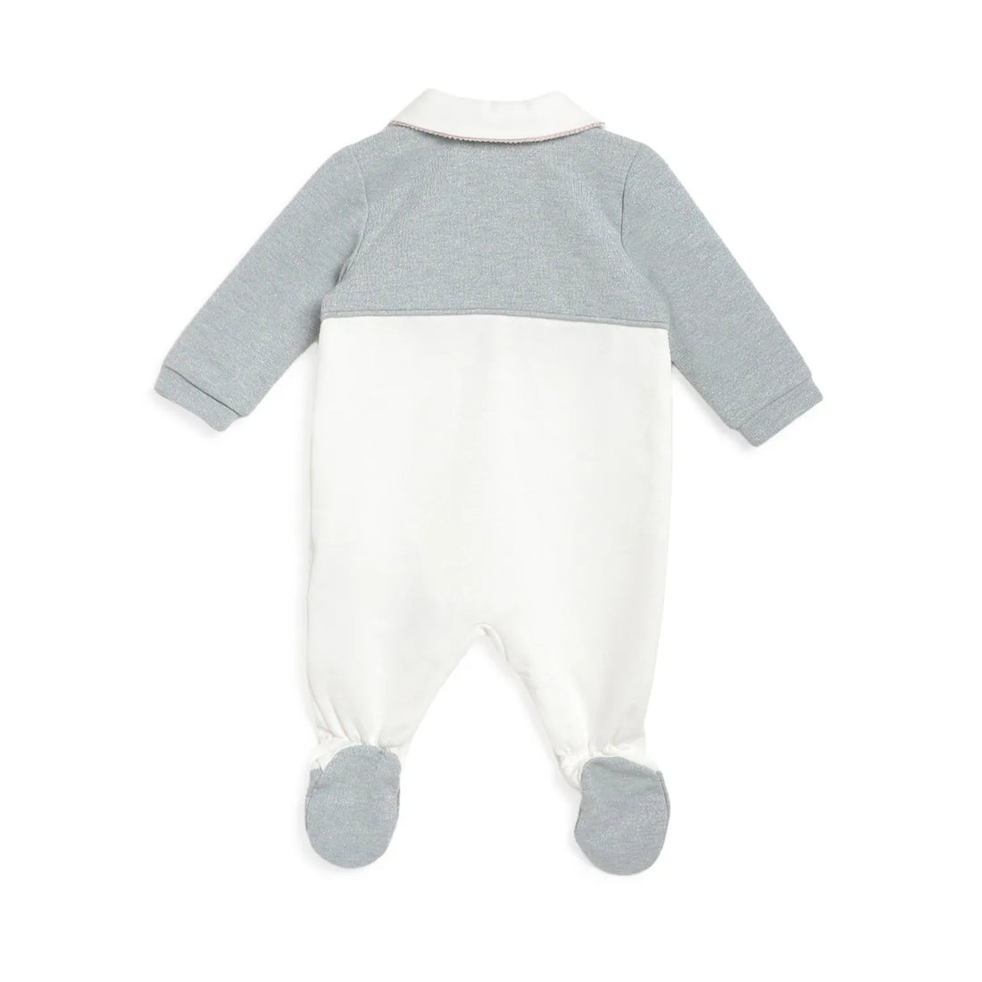 Girls White &amp; Grey Embroidered Front Opening Babysuit