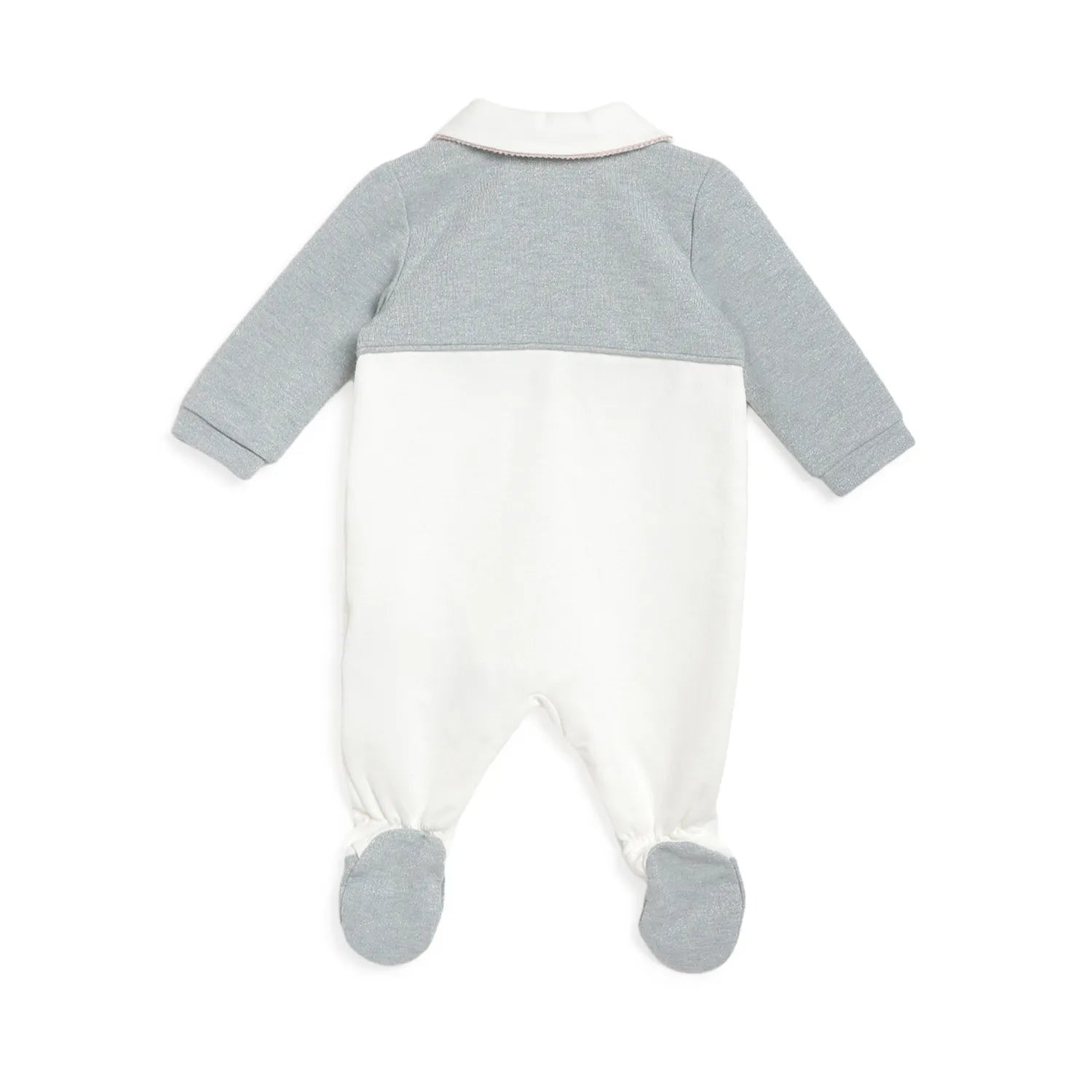 Girls White &amp; Grey Embroidered Front Opening Babysuit