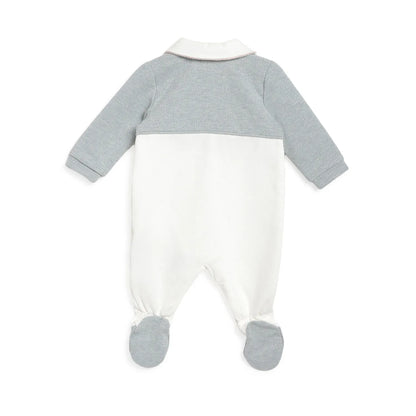 Girls White &amp; Grey Embroidered Front Opening Babysuit