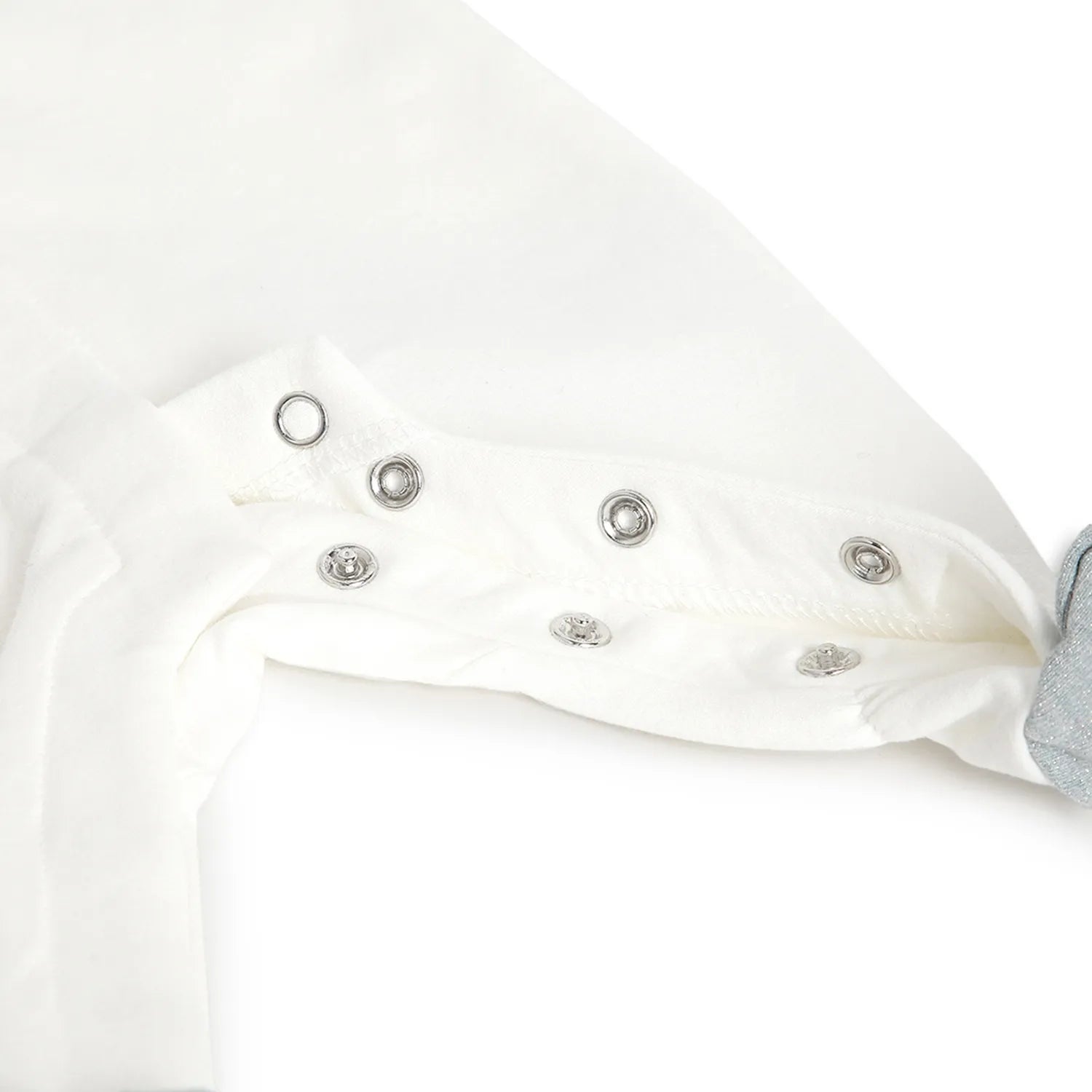 Girls White &amp; Grey Embroidered Front Opening Babysuit