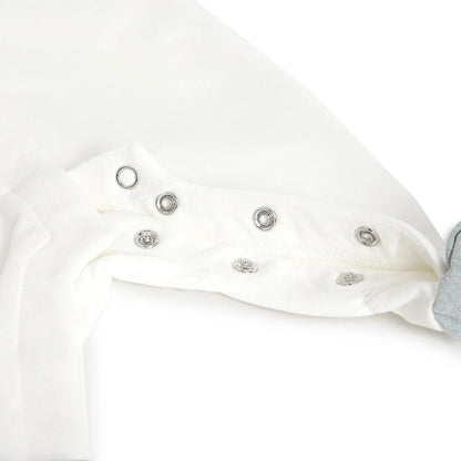 Girls White &amp; Grey Embroidered Front Opening Babysuit