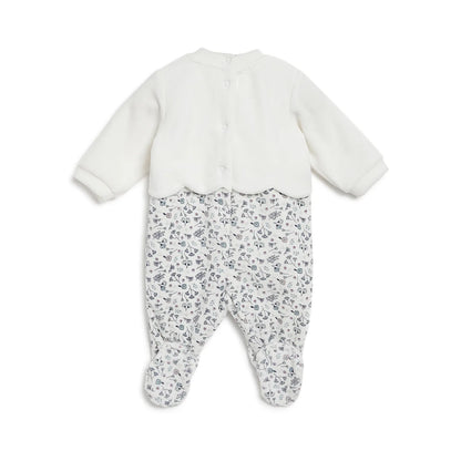 Girls White &amp; Grey Printed Leg Opening Babysuit