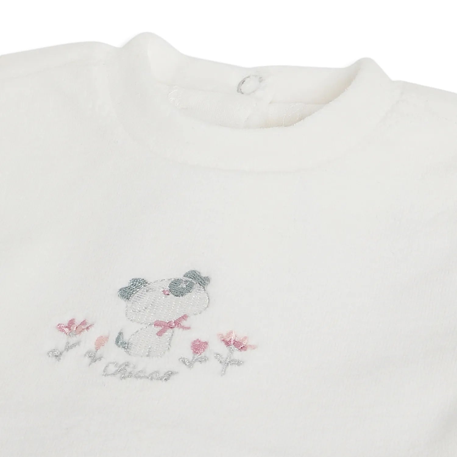 Girls White &amp; Grey Printed Leg Opening Babysuit