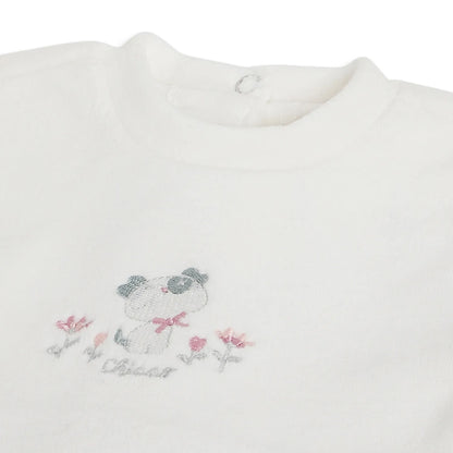 Girls White &amp; Grey Printed Leg Opening Babysuit