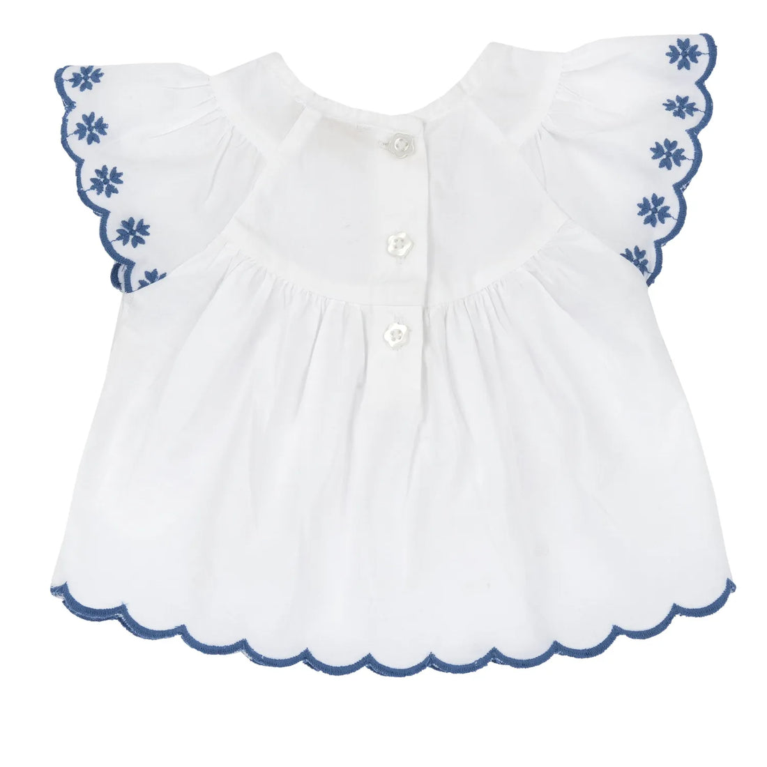 Girls White and Light Blue Embroidered Top