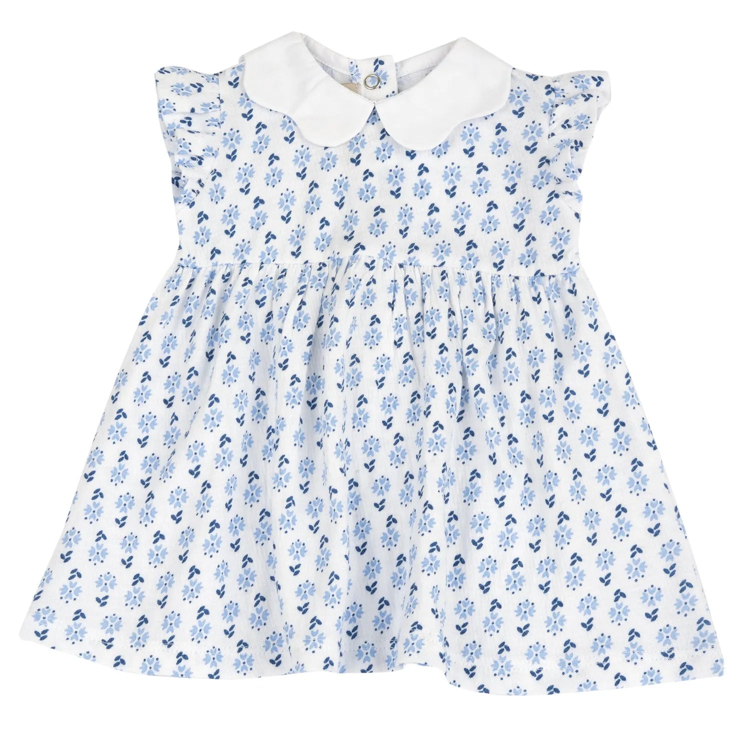 Girls White and Light Blue Floral Printed Dress