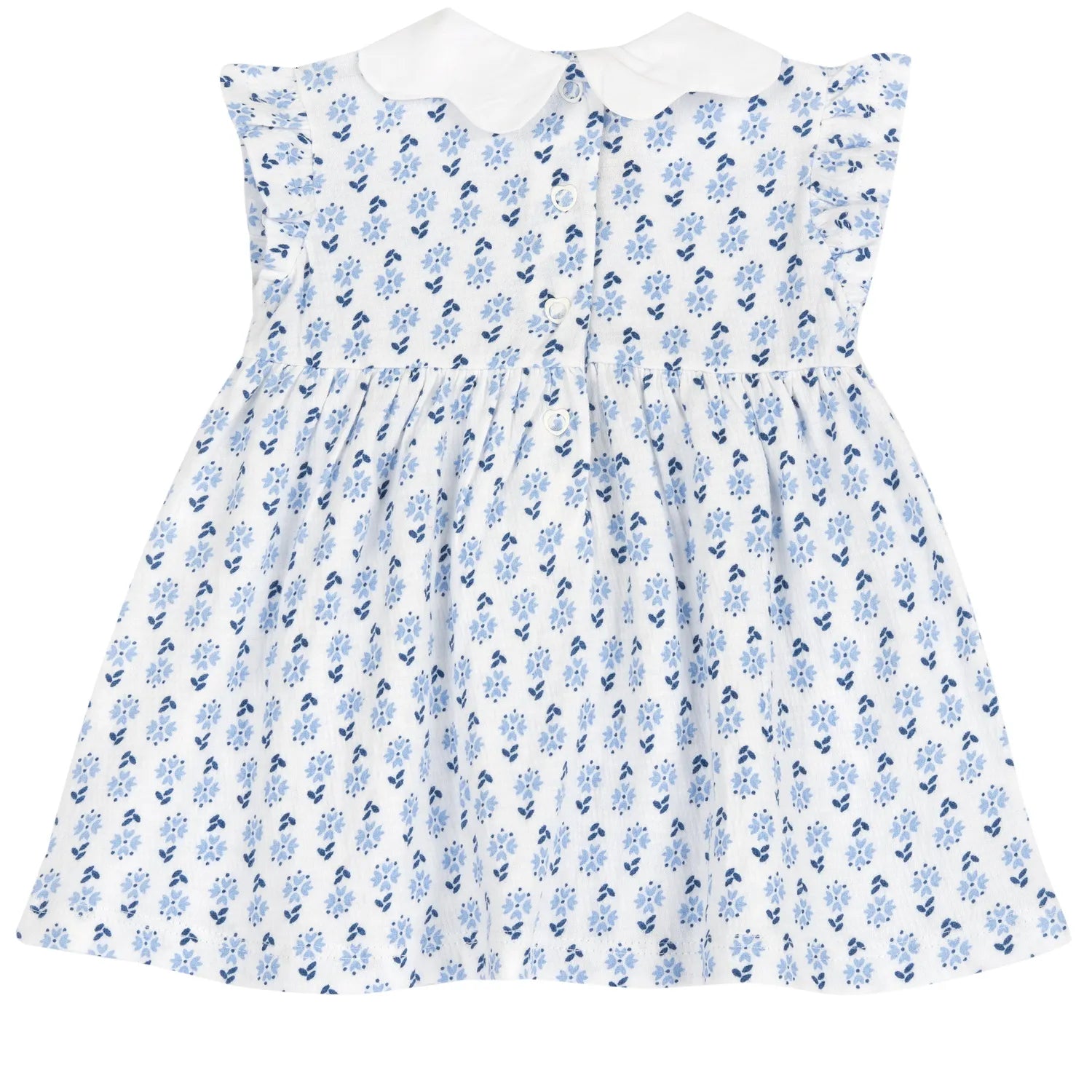 Girls White and Light Blue Floral Printed Dress