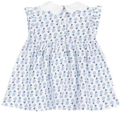 Girls White and Light Blue Floral Printed Dress