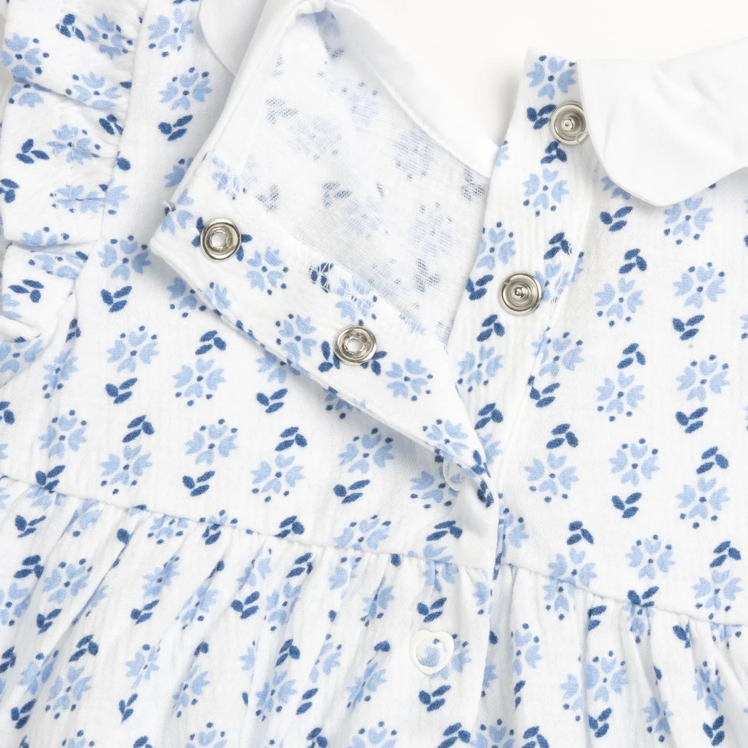 Girls White and Light Blue Floral Printed Dress