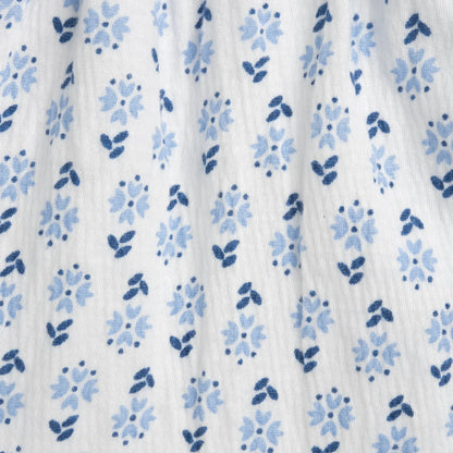 Girls White and Light Blue Floral Printed Dress