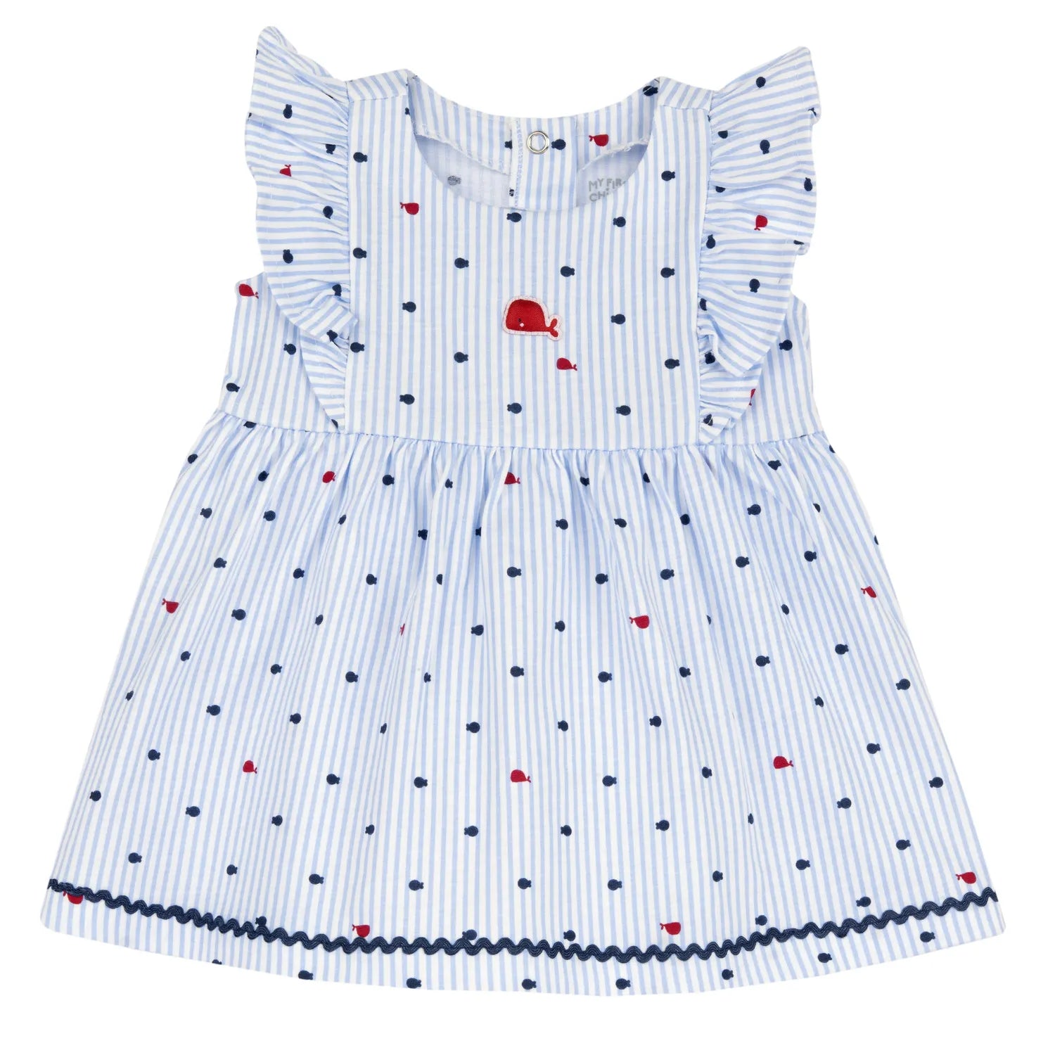 Girls White and Light Blue Striped Dress