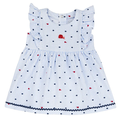 Girls White and Light Blue Striped Dress