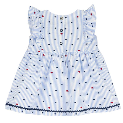 Girls White and Light Blue Striped Dress