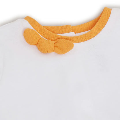 Girls White &amp; Orange Printed T-shirt with Shorts