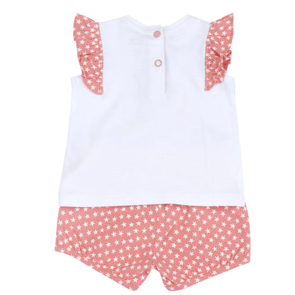Girls White and Pink Animal Printed T-Shirt with Shorts