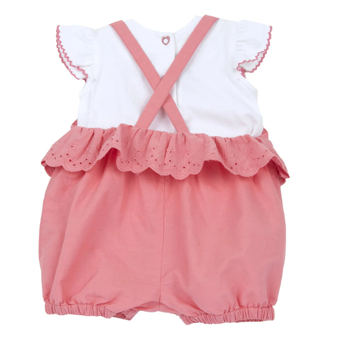 Girls White and Pink Embellished T-Shirt with Dungaree