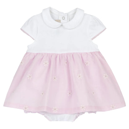 Girls White and Pink Embroidered Romper