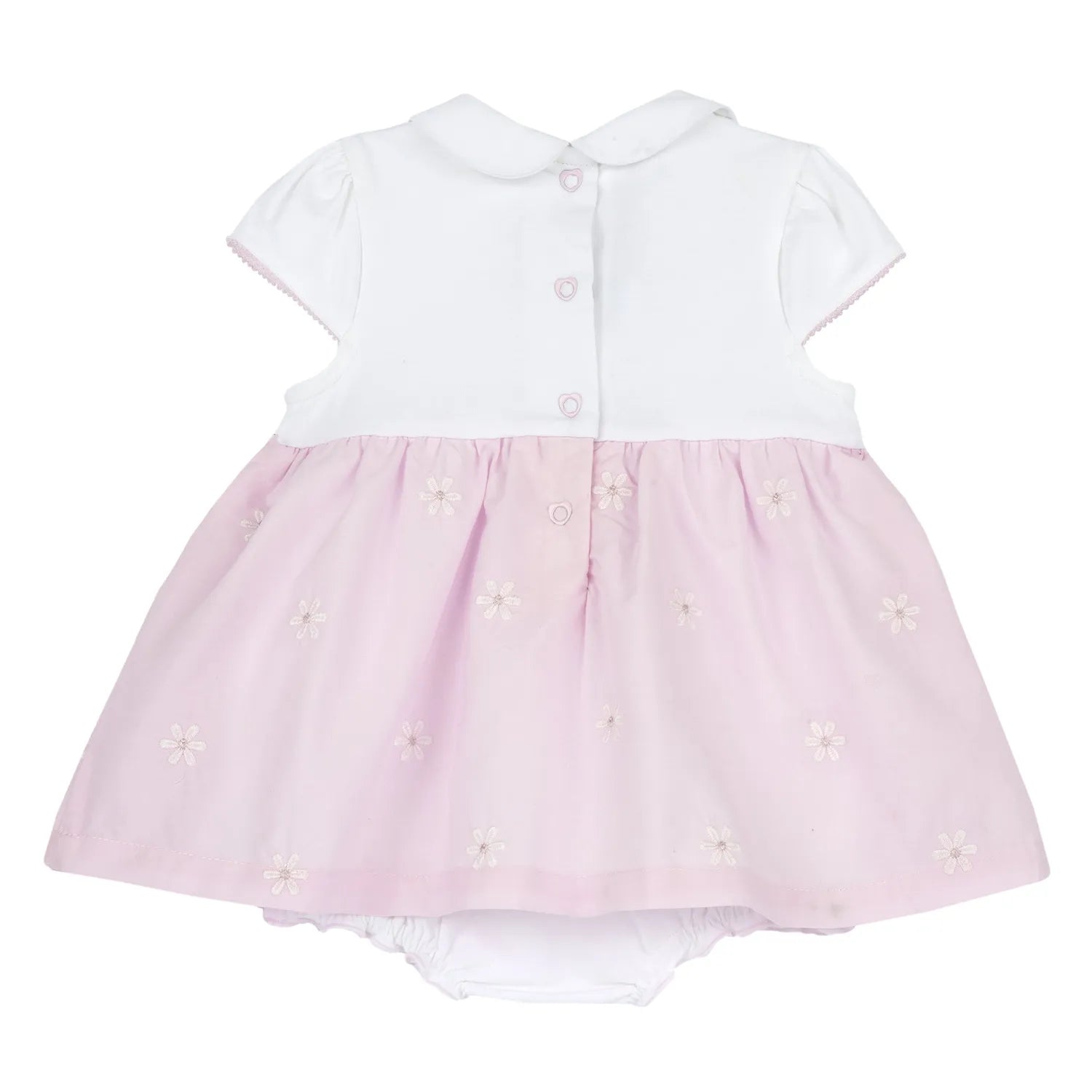 Girls White and Pink Embroidered Romper