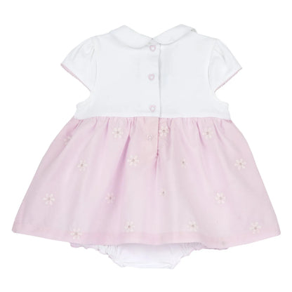 Girls White and Pink Embroidered Romper