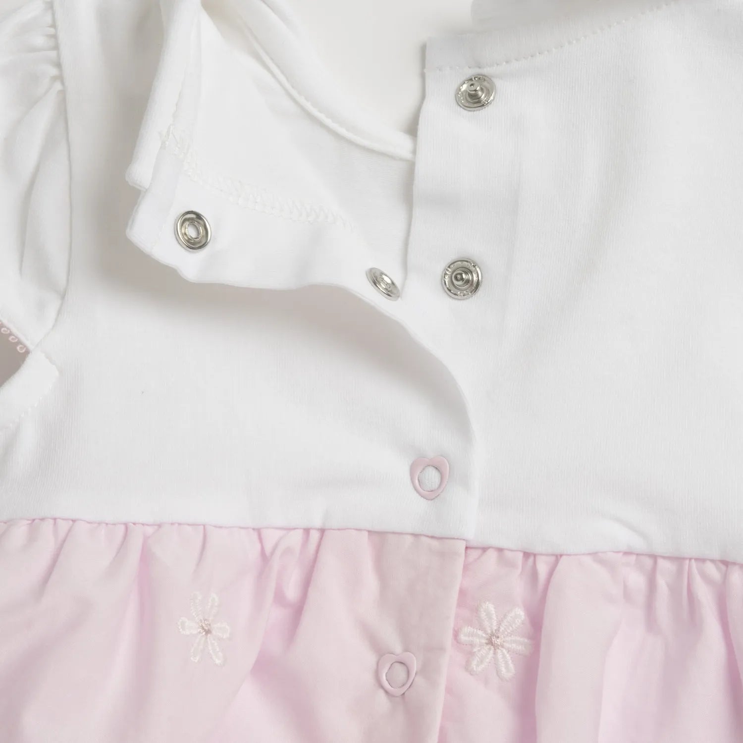 Girls White and Pink Embroidered Romper