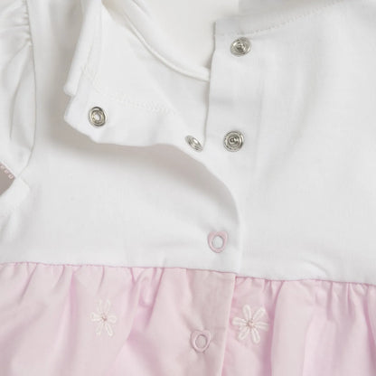 Girls White and Pink Embroidered Romper