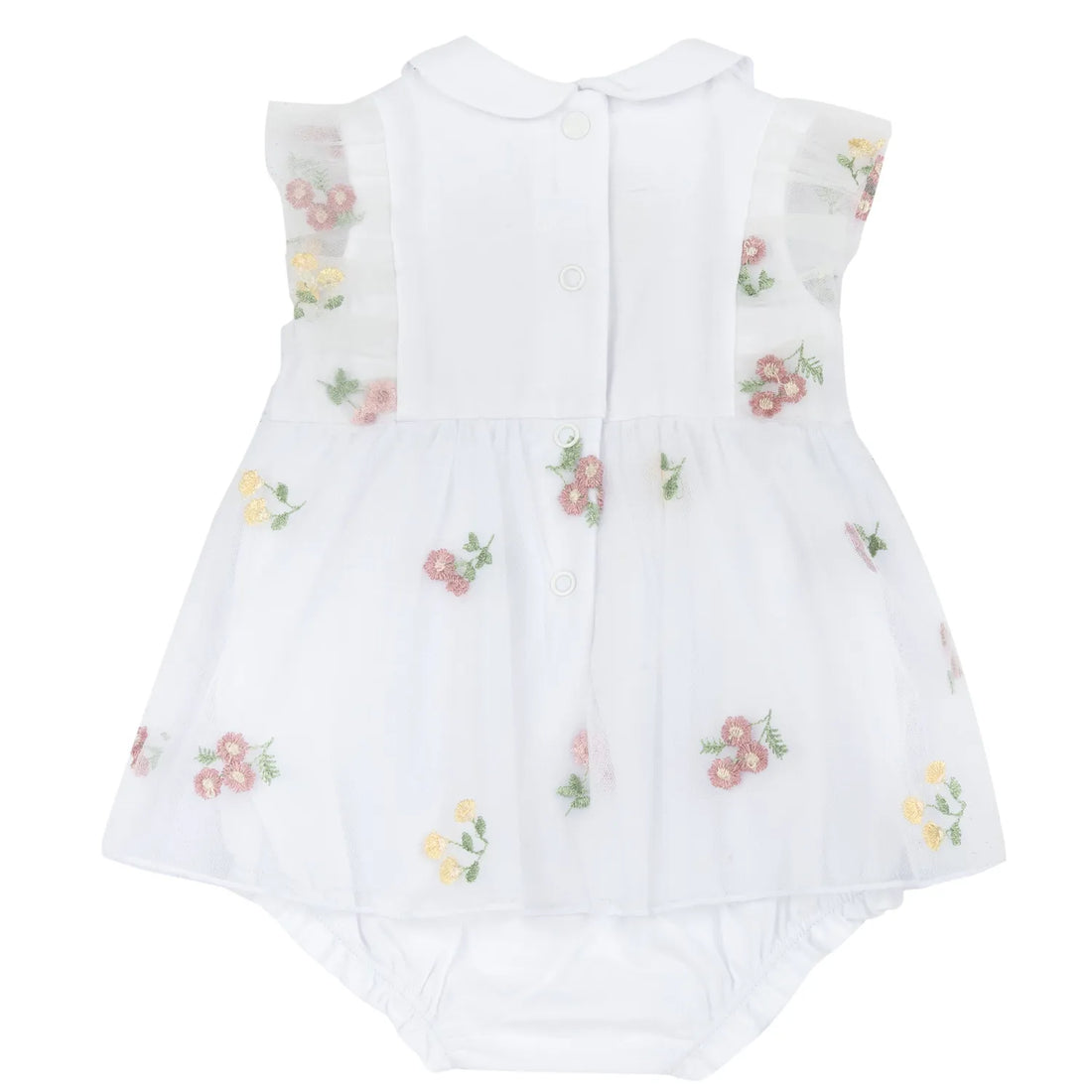 Girls White and Pink Embroidered Romper