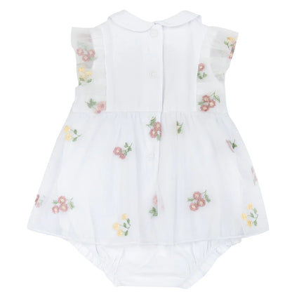 Girls White and Pink Embroidered Romper