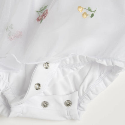 Girls White and Pink Embroidered Romper