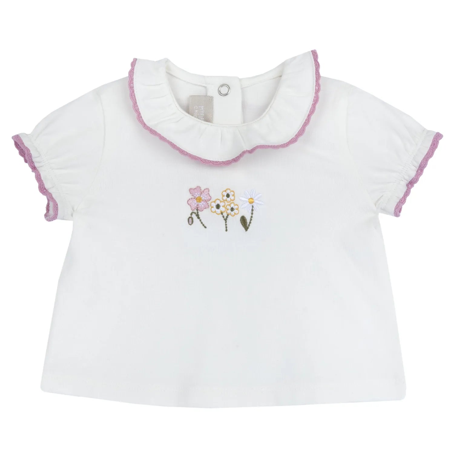 Girls White and Pink Embroidered Top