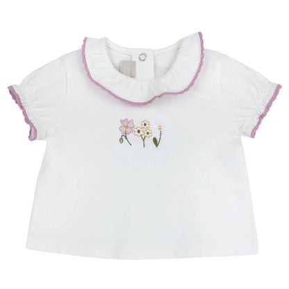 Girls White and Pink Embroidered Top