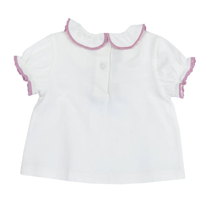 Girls White and Pink Embroidered Top