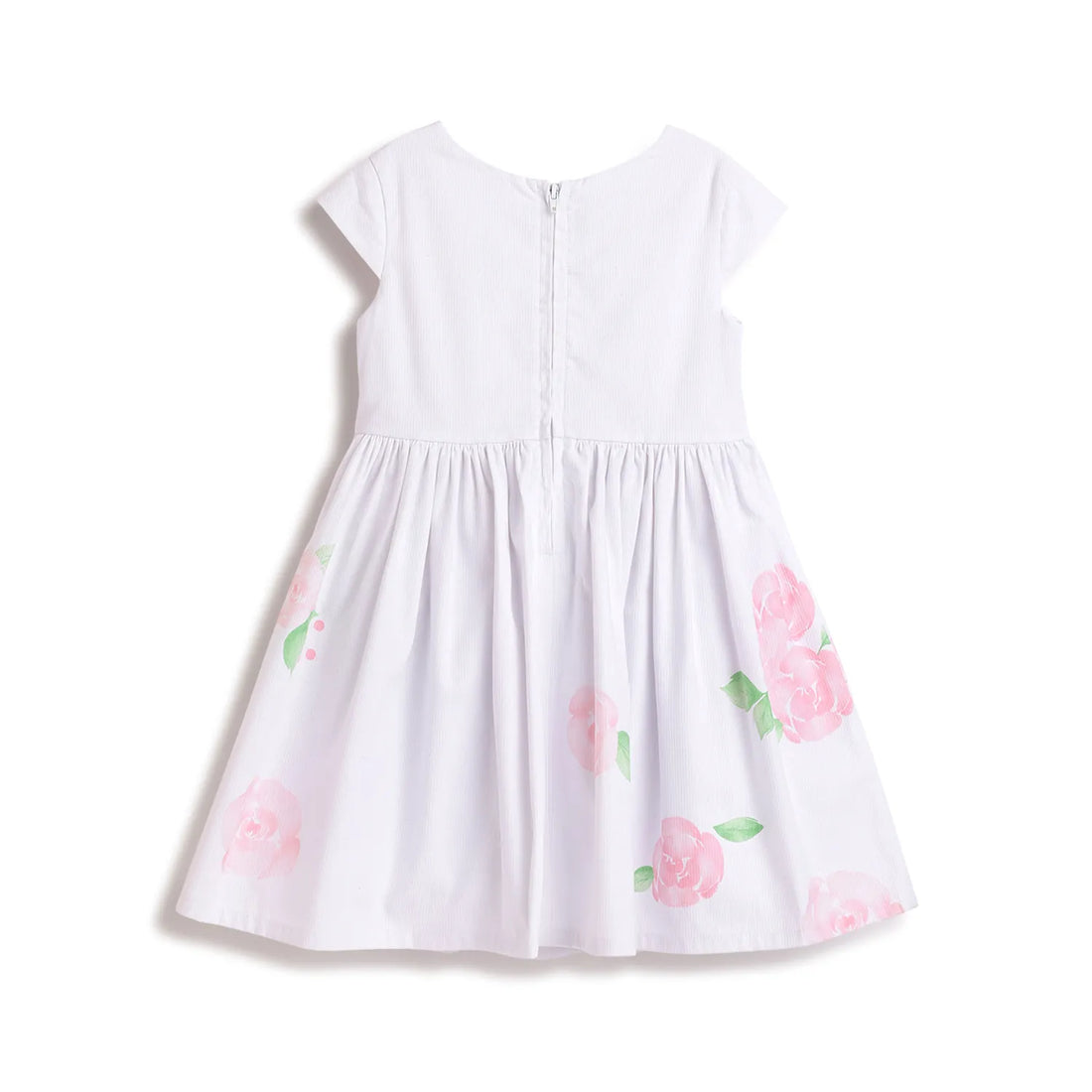 Girls White &amp; Pink Floral Printed Dress