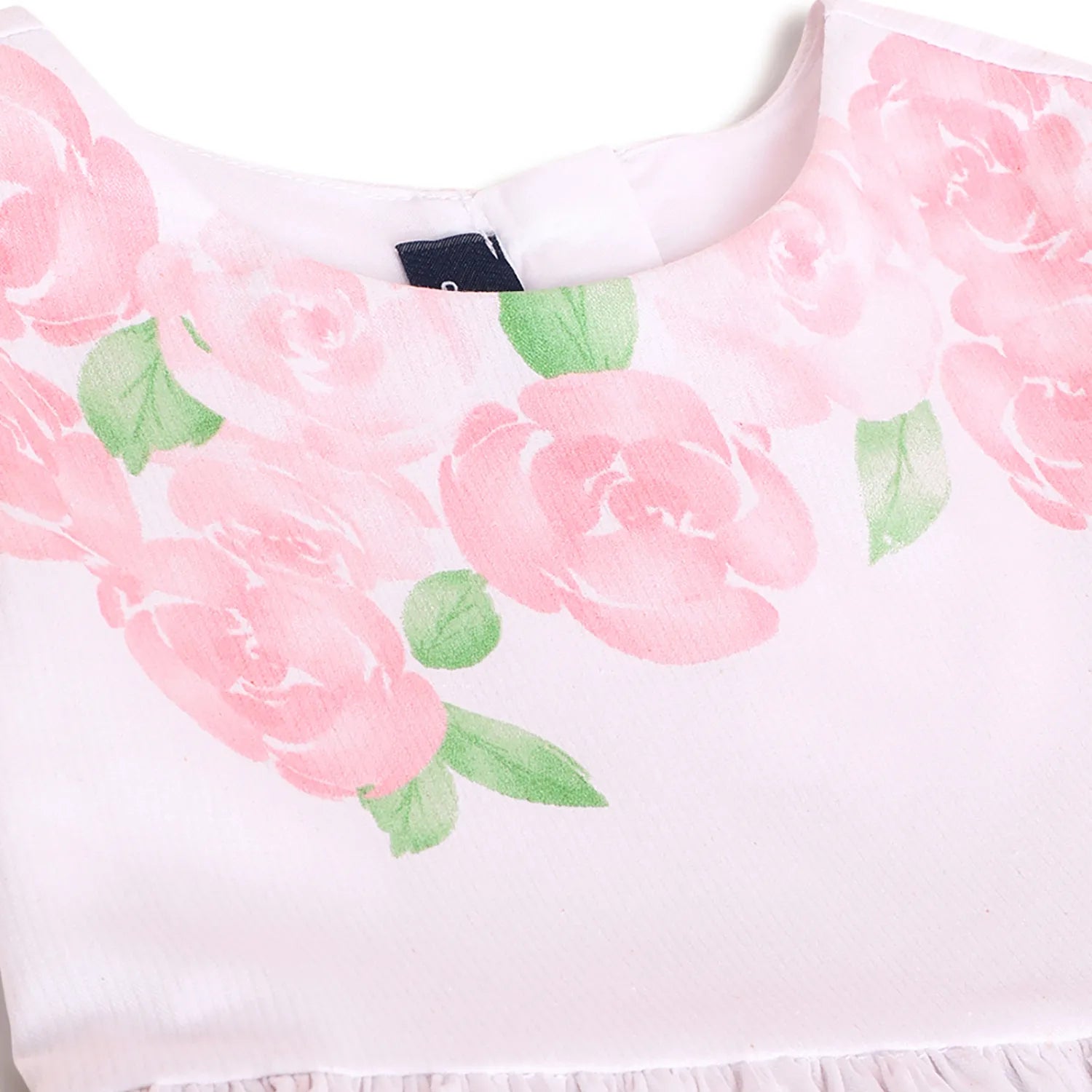 Girls White &amp; Pink Floral Printed Dress