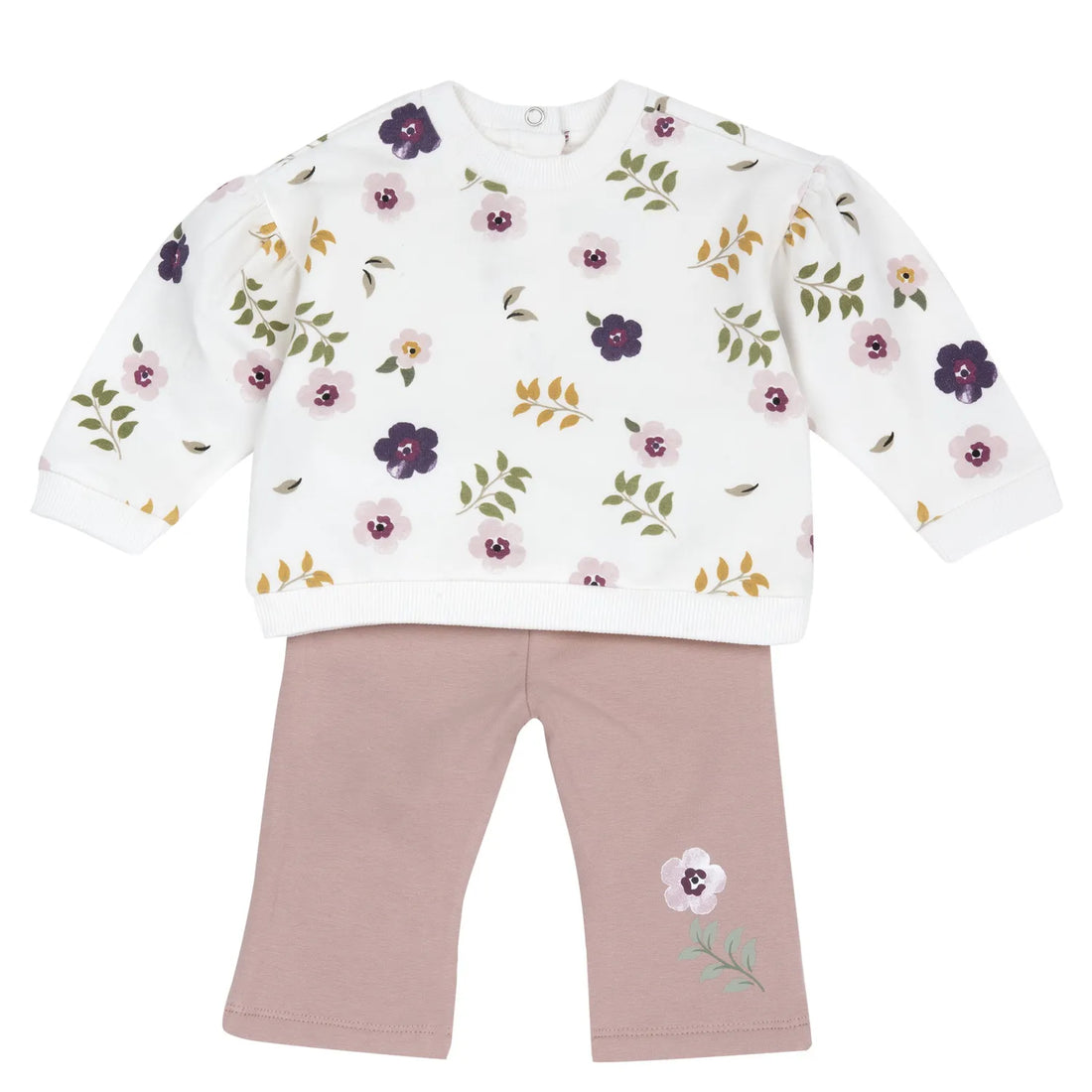 Girls White &amp; Pink Floral Printed Sweatshirt with Long Trouser