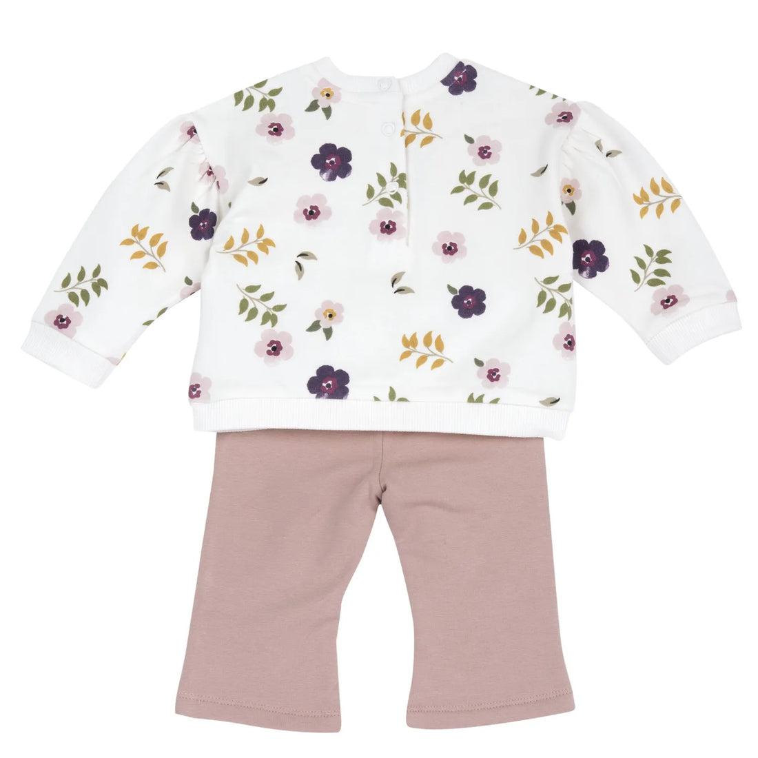 Girls White &amp; Pink Floral Printed Sweatshirt with Long Trouser