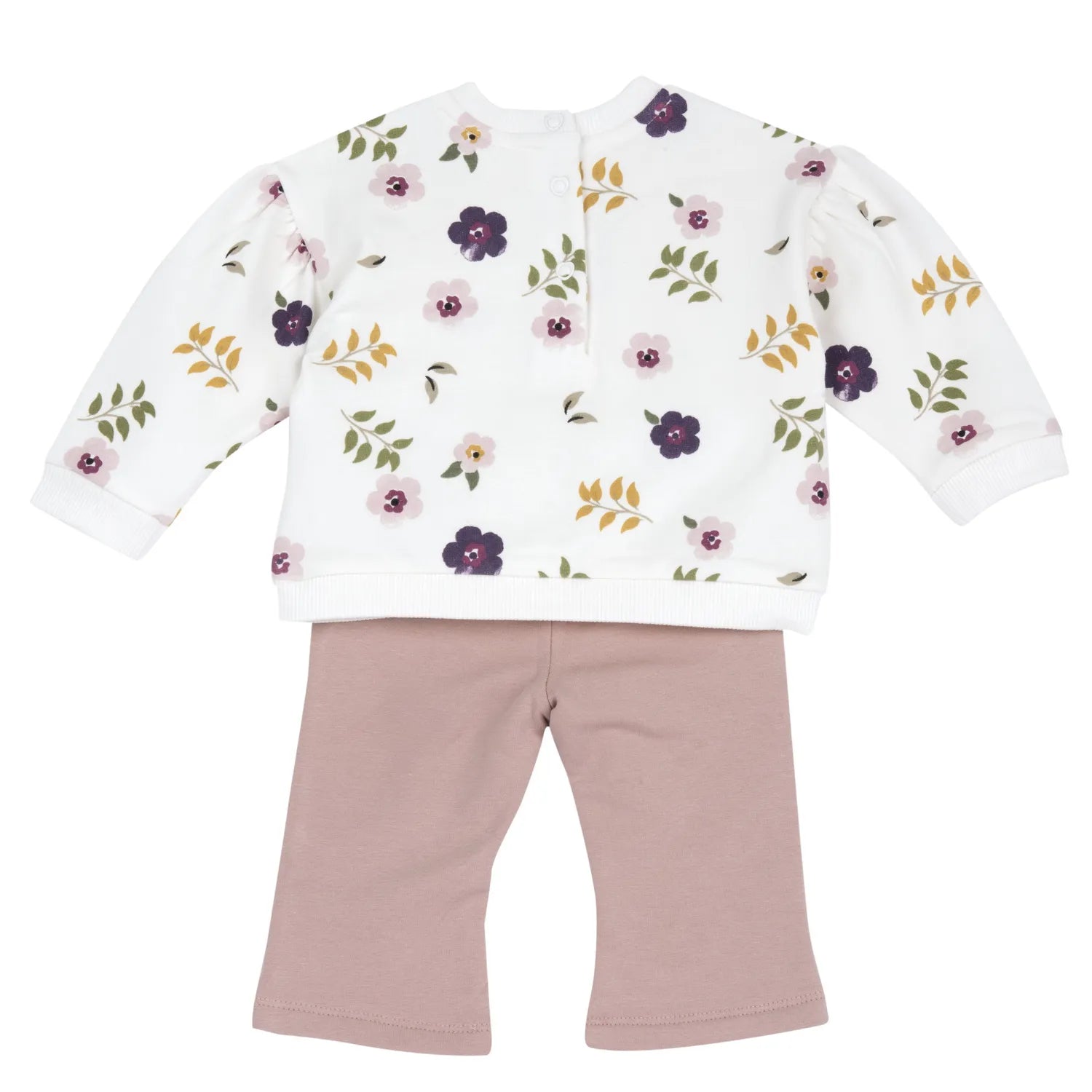 Girls White &amp; Pink Floral Printed Sweatshirt with Long Trouser