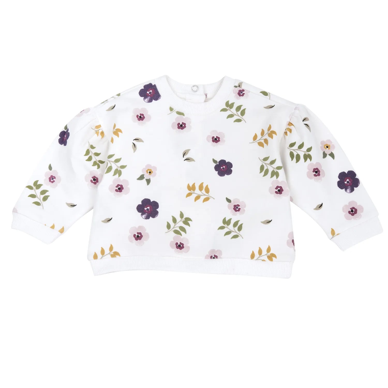 Girls White &amp; Pink Floral Printed Sweatshirt with Long Trouser