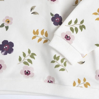 Girls White &amp; Pink Floral Printed Sweatshirt with Long Trouser