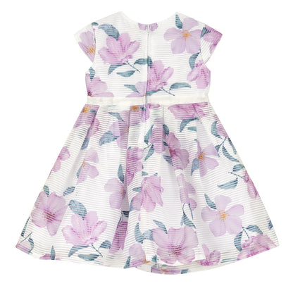 Girls White and Pink Floral Printed Dress