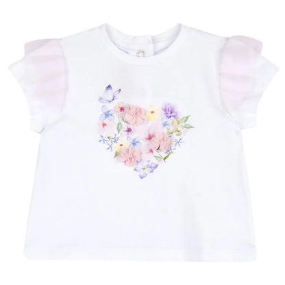 Girls White and Pink Graphic Printed T-shirt