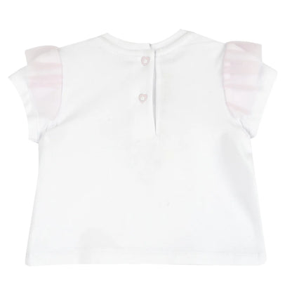 Girls White and Pink Graphic Printed T-shirt