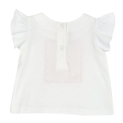 Girls White and Pink Graphic Printed T-shirt