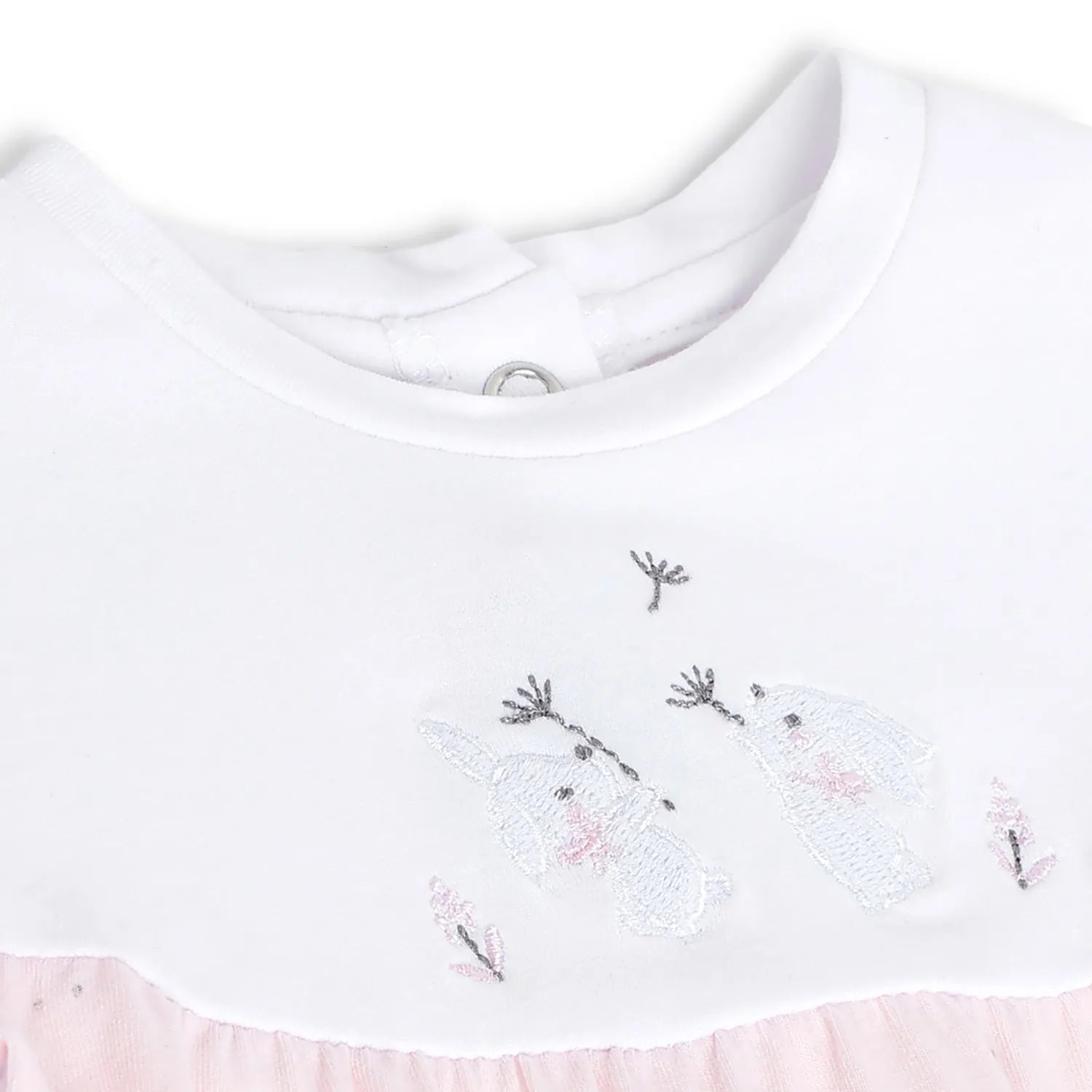 Girls White &amp; Pink Leg Opening Babysuit